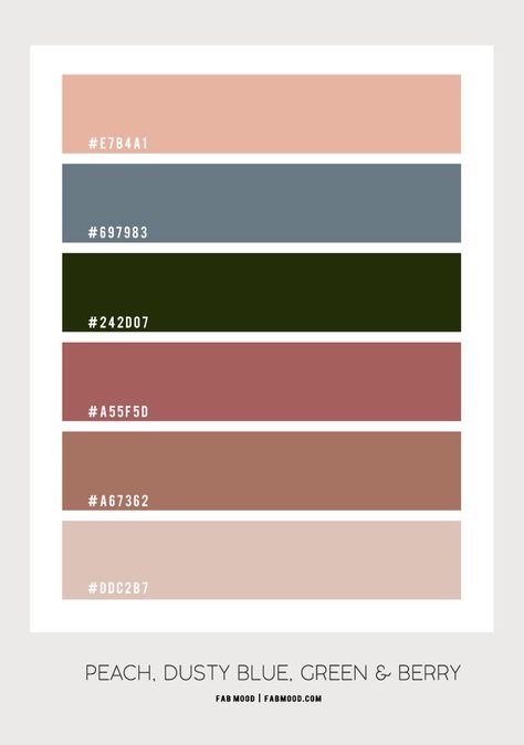 Berry, Dusty Blue, Green & Peach – Colour Palette 164 1 - Fab Mood | Wedding Colours, Wedding Themes, Wedding colour palettes Pink Couch Decor, Dusty Pink Color Palette, Peach Colour Palette, Peach Color Palette, Painting Therapy, Fab Mood, Peach Color Palettes, Wedding Colour Palettes, Blush Color Palette