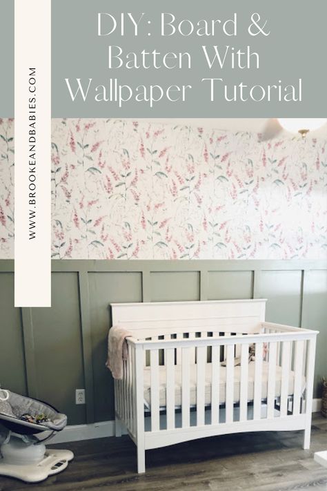 Board And Batten Wall Wallpaper Above, Board And Batten Wall Paneling, Wood Wall Paneling Wallpaper, White Board And Batten Wall Nursery, Board And Batten Crib Wall, Board Batten With Wallpaper, Diy Wainscoting Nursery, Wood Wall Design Ideas Nursery, Wallpaper And Panelling Nursery