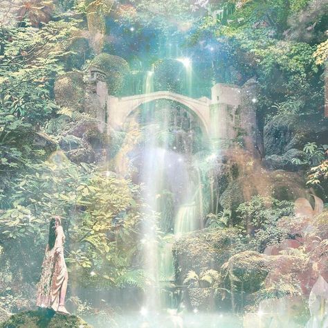 Magic World Aesthetic, Elvish Aesthetic, Dreamscape Collage, Dreamy Waterfall, Dreamscape Aesthetic, Mystic Aesthetic, Cinematic Pictures, Mystical Aesthetic, Mystical Fairy