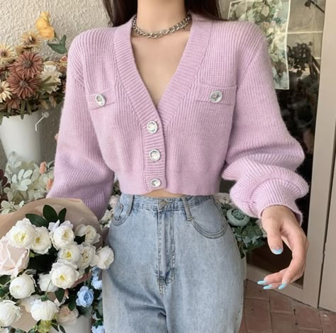 Purple Pastel Outfit, Beige Fashion, Purple Pastel, Pastel Outfit, Korean Casual Outfits, Ulzzang Fashion, Knit Crop, Teenage Fashion Outfits, Korean Outfits