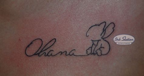 Lilo And Stitch Tattoo, Cute Sister Tattoos, Ohana Tattoo, Cousin Tattoos, Cute Simple Tattoos, Stitch Tattoo, Single Line Tattoo, Sibling Tattoos, E Tattoo