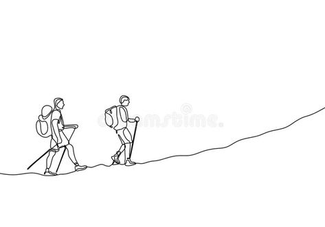 Continuous Line Drawing of Group Two People Hiking and Climbing Adventure Travelers Stock Vector - Illustration of young, hiker: 155063326 Mountain Hiking Drawing, Climbing A Mountain Drawing, Minimalist Hiking Tattoo, Trekking Tattoo Ideas, Hike Drawings, Trekking Drawing, Hike Drawing, Hiking Sketch, Trekking Illustration