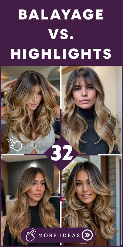 Are you thinking about changing up your hairstyle? Discover the distinction between balayage and highlights to select the ideal look for you! Balayage results in a gentle, authentic mix of tones, whereas highlights provide a clearer difference. Whether you fancy a sun-kissed balayage or striking highlights, find the style that complements your individuality and elevates your appearance. #BalayageVsHighlights #HairColor #HairTransformation. Hair Balayage Dark, Brunette With Golden Blonde Highlights, Edgy Highlights, Hair Color For Long Hair, Levels Of Hair Color, Medium Brown Hair With Highlights, Balayage Vs Highlights, Balayage And Highlights, Hair Dye Brands