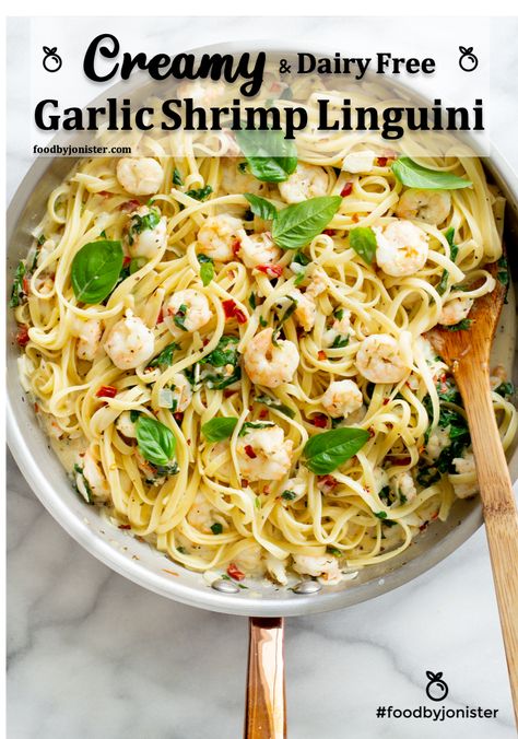 Dairy Free and mega Creamy Garlic Shrimp Linguini - #foodbyjonister