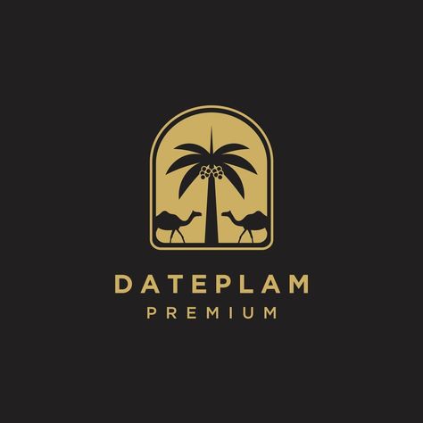 Date palm with camel gold luxury minimalist logo design inspiration Date Palm Logo, Dates Logo Design, Truck Images, Tea Package, Photoshop Tutorial Graphics, Date Palm, Vintage Logos, Brand Icon, Gold Luxury