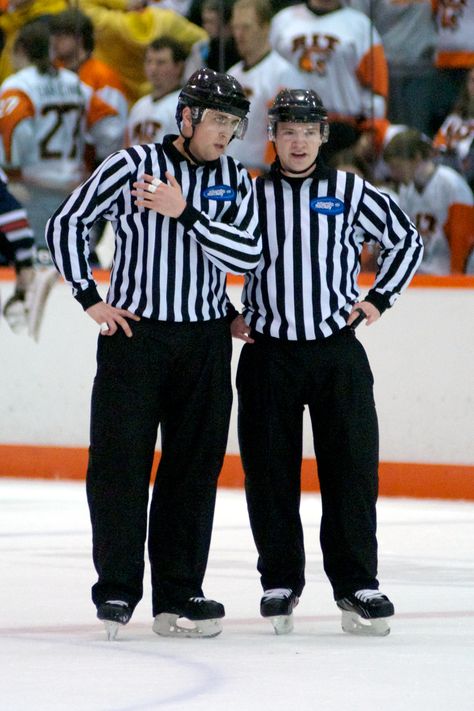 Some of our Referee friends working an RIT Hockey game. Hockey Referee, Referee Costume, Hockey Game, Hockey Games, Halloween 2024, Hockey Players, Nhl, Art Work, Hockey