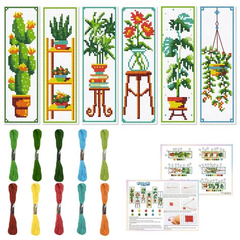 PRICES MAY VARY. 6set Cross-stitch Kit: You will receive 6 cross-stitch fabric with pre-printed pattern, 6 pieces felt backing, 10 colors of cross-stitch thread, 6 needles, 1 threader, 1 scissors and 1 English instruction. The complete kit is enough for you to complete 6 plants cross stitch bookmarks. Pre-printed Patterns: Our 6 cross stitch bookmarks are printed with different pot plants patterns: cacti, bracket plant, succulents and more. The rich colors and charming patterns make this cross s Plants Cross Stitch, Embroidery Bookmark, Cross Stitch Bookmark, Stitch Bookmark, Cactus Cross Stitch, Plant Succulents, Cross Stitch Thread, Pot Plants, Stitch Fabric