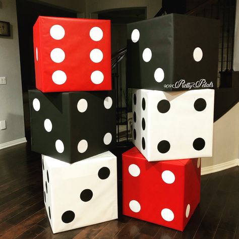 DIY Dice Giant Dice Diy, Casino Night Games Diy, Casino Night Party Decorations Diy, Casino Theme Party Decorations Diy, Diy Dice Games, Casino Theme Birthday Party, Cowboy Prom, Casino Prom, Casino Birthday Party