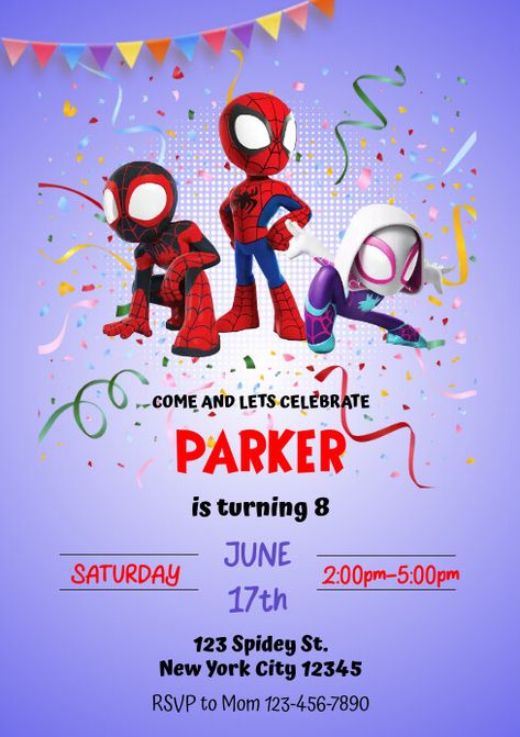 240  Free Templates for 'Spiderman birthday invitation' Spidey Invitations Free Template, Spiderman Invitations Free Template, Spiderman Birthday Invitations, Spiderman Invitation, Birthday Party Background, Linkedin Banner, Kindle Book Cover, Mens Birthday Party, Promotional Flyers