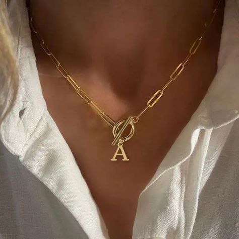 Toggle Clasp Initial Pendant Necklace Stainless Steel - Temu Personalized Pendant Necklace, Collar Chain, Luxury Look, Letter Pendant Necklace, Initial Necklace Gold, Initial Pendant Necklace, Anthropologie Jewelry, Personalized Pendant, Collars For Women