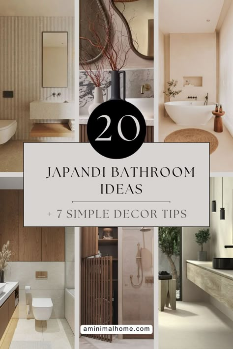 Create a harmonious and relaxing Japandi bathroom with these design ideas and tips. Get inspired and elevate your bathroom today! Visit my blog for more decor ideas! #aminimalhome #minimalism #lifestyle #scandi #japandi #homedecor #lifedetox #simpleliving #design #minimalismblog #japandibathroom #japandidesign #japandidecor #japandiinteriordesign #japandilivingroom #japandibedroom #japandidiningroom Guest Bathroom Ideas Japandi, Tiny Japandi Bathroom, Modern Japandi Bathroom Design, Japandi Apartment Bathroom, Japandi Bathroom Design Ideas, Japandi Bathroom Storage, Bathroom Decor Japandi, Japandi Bathroom Moodboard, Japandi Style Bathroom Design