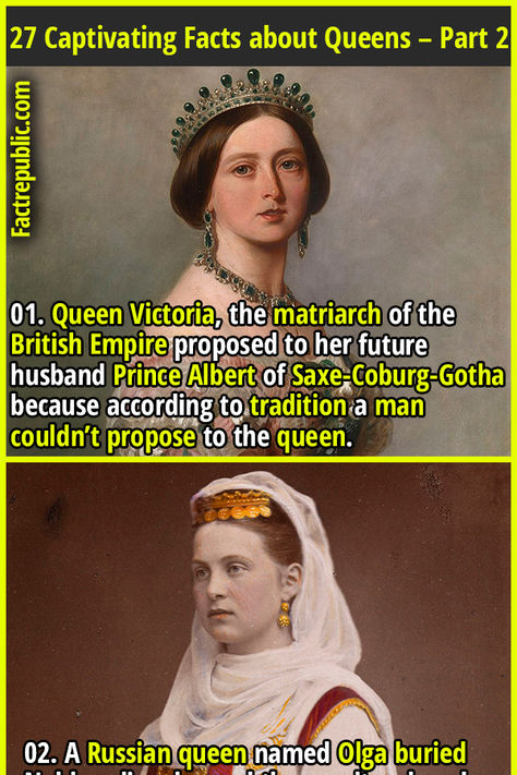 01. Queen Victoria, the matriarch of the British Empire proposed to her future husband Prince Albert of Saxe-Coburg-Gotha because according to tradition a man couldn’t propose to the queen. #queens #women #female #kings #popular #famous #history #propose Facts About Queen Elizabeth, Royal Family History, Queen Isabella, Queen Victoria Prince Albert, Fact Republic, The British Empire, Curious Facts, History Facts Interesting, English China