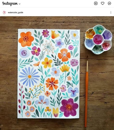 Simple Flower Painting Ideas, Simple Watercolor Ideas, Simple Watercolor Paintings, Water Color Floral, Soyut Sanat Tabloları, Watercolor Flower Art, Good Week, Colorful Watercolor, Art Watercolour