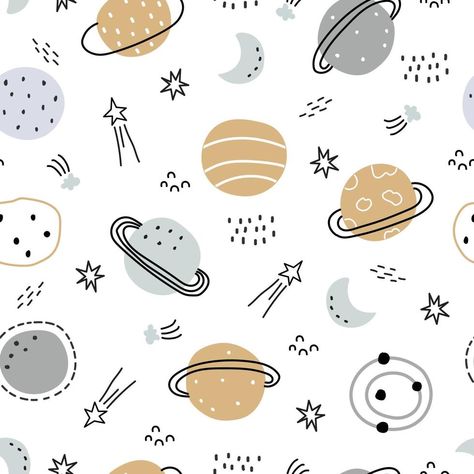 Space and stars seamless pattern for kids. Hand drawn stars background in cartoon style Use for prints, wallpaper, decorations, textiles. Vector illustration. Space Seamless Pattern, Space And Stars, Drawn Stars, Stars Background, Space Pattern, Space Theme Party, Seamless Wallpaper, Space Backgrounds, Star Background