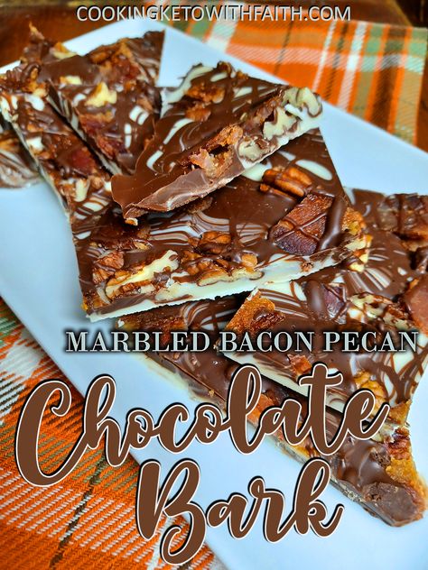 Chocolate Bacon Bark, Thanksgiving Bark, Keto Chocolate Bark, Boozy Candy, Bacon Bark, Snack Lays, Low Carb Christmas, Pecan Chocolate, Low Carb Candy