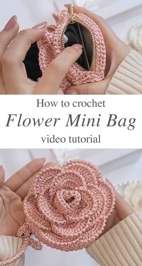 Crochet Pattern Purse Free, Crochet Flower Purse Pattern, New Crochet Free Patterns, Crochet Purse Accessories, Boho Crochet Ideas, Crochet Flower Bag Pattern Free, Cute Crochet Ideas To Sell, Crochet Drawstring Bag Pattern Free, Crochet Mini Bag Free Pattern