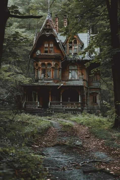 Moody Cottagecore, Dark Cottagecore House, Fairytale Houses, Witches House, Old Victorian House, Log Cabin Rustic, Creepy Houses, Victorian Mansions, Eye Of The Beholder