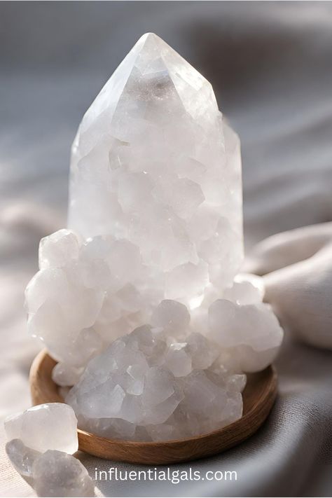 White quartz crystal, also known as milky quartz crystal or snow quartz, is solid white with an icy texture. It is a good stone to help balance chakras, or aid in spiritual development as it holds a calming and clarifying energy. The stone also has practical uses and is a popular choice for kitchen countertops, and bathroom vanities. This post lists all the uses and metaphysical properties of white crystal quartz. Meaning, properties, aesthetic, jewelry Balance Chakras, Quartz Meaning, White Quartz Crystal, Snow Quartz, Milky Quartz, Dream Kitchens Design, White Quartz Countertop, Aesthetic Jewelry, White Rainbow