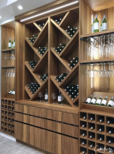 Wine Wall With Cabinets, Built In Wine Cellar, Wine Storage Basement, Wine Rack In Kitchen Cabinet, Wine Cabinets Ideas, Wine Cellar Wall Ideas, Wine Cabinet Ideas Built Ins, Wine Rack In Kitchen, Wine Display Ideas