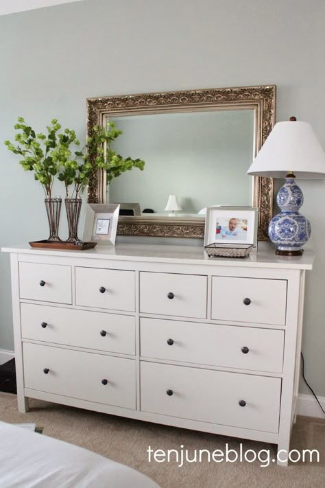 Master Bedroom Dresser Vignette Tv Stand For Bedroom Small Spaces, Bedroom Dresser With Mirror, Dresser Top Decor, Bedroom Dresser Sets, Dresser Decor Bedroom, Bedroom Tour, Rug Placement, Rental House, Dresser Sets