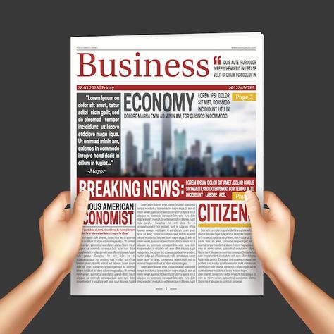 Free vector newspaper in hands realistic... | Free Vector #Freepik #freevector #newspaper-headline #newspaper-article #newspaper #news-media Holding Newspaper, News Poster, Newspaper Front Pages, Petrol Price, Front Page Design, Digital Newspaper, Vintage Newspaper, Isometric Illustration, Stationary Design