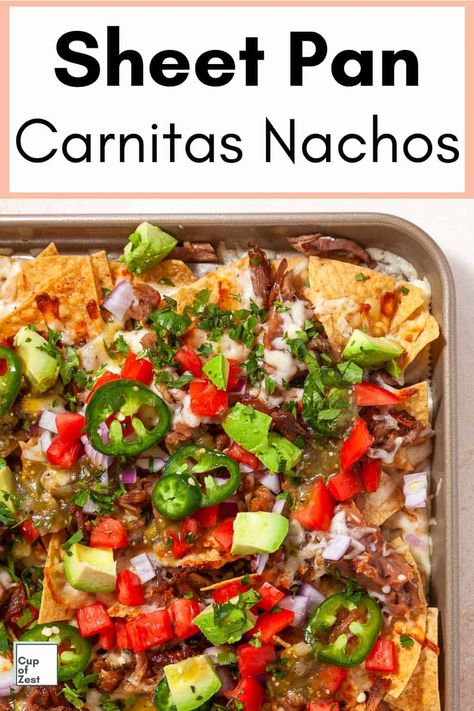 Best Cheese For Nachos, Carnitas Nachos, How To Make Carnitas, Spicy Queso Dip, Pulled Pork Carnitas, Bean Nachos, Homemade Salsa Verde, Pork Entrees, Pork Nachos