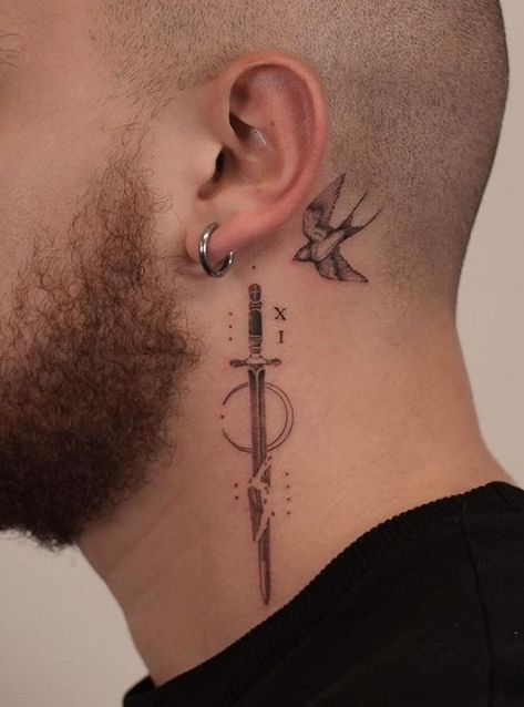 Men's Neck Tattoo, Small Tattoos Neck Men, Neck Side Tattoo Men, Neck Small Tattoo Men, Tattoos On Neck Men, Side Next Tattoo Men, Small Side Of Neck Tattoo, Side Neck Tattoo Ideas For Men, Men’s Side Neck Tattoo