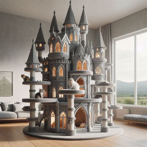 Discover the Ultimate Hogwarts Castle Cat Tree for Your Magical Feline 2 Cat Mansion, Unique Cat Trees, Cat Tree Designs, Concept Furniture, Cat Castle, Diy Cat Tree, Hogwarts Castle, Furniture Scratches, Castle Designs