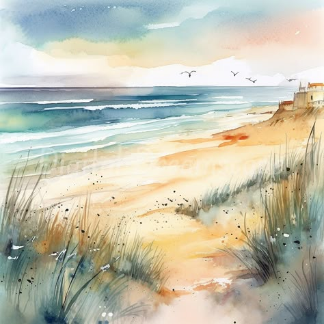 Seaside Watercolour, Sea Watercolor Painting, Watercolour Seascapes, Watercolour Beach, Beach Scene Painting, Grace Art, Watercolor Art Landscape, Learn Watercolor Painting, Seaside Art