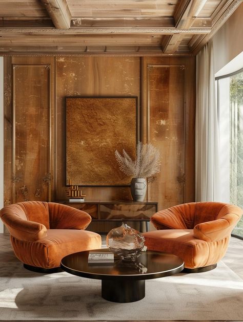 Burnt Sienna Living Room, Burnt Orange Sofa Living Room Ideas, Burnt Orange Living Room, Modern Luxury Apartment, Orange Living Room, Gang Members, Trends 2025, Orange Sofa, Luxury Living Room Decor