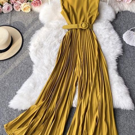 Luulla - Shopping Cart Yellow Jumpsuit Outfit Wedding, Pleated Jumpsuit Outfit, Pants Jumpsuit Outfit, Dressy Pants Outfits For Wedding, Stylish Jumpsuit Fashion, Womens Jumpsuits Formal, Wide Leg Pants Outfit Dressy, Wide Leg Jumpsuit Formal, Stylish Jumpsuits For Women