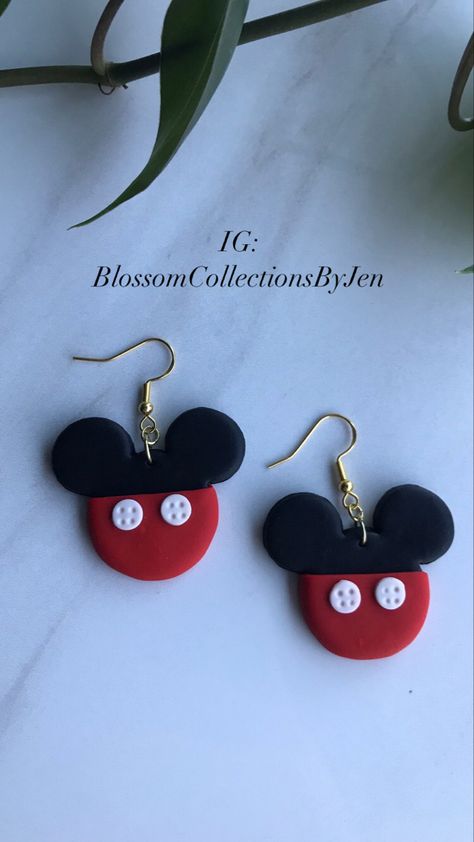 Diy Mickey Earrings, Polymer Clay Mickey Mouse Earrings, Disney Clay Earrings Diy, Polymer Clay Earrings Disney, Disney Inspired Clay Earrings, Diy Disney Earrings, Funky Clay Earrings Diy, Mickey Clay Earrings, Disney Earrings Clay