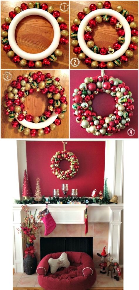 Christmas Wreaths Diy Evergreen, Diy Christmas Ornament Wreath, Front Door Wreaths Diy, Couronne Diy, Diy Christmas Door, Christmas Door Decoration, Holiday Wreaths Diy, Christmas Wreaths Diy Easy, Easy Diy Wreaths