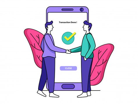 Payment transaction done via app illustr... | Premium Vector #Freepik #vector #people Mobile App Illustration, Transaction Illustration, App Illustration, Hand Holding Phone, Smartphone Technology, Illustration Story, Vector People, Shop Front Signage, Online Apps