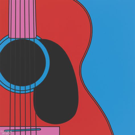 Michael Craig-Martin’s Untitled (guitar fragment), a 2018 acrylic on aluminum, is at the Gallery at Windsor in Vero Beach, Florida, through April 25. Michael Craig Martin Art, Retro Paintings Ideas, Guitar Pop Art, Michael Craig Martin, Retro Paintings, Interior Design Poster, Purple Umbrella, Michael Craig, James Rosenquist