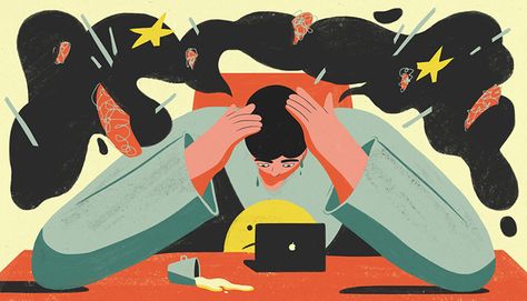 Illustrator Janice Chang uses humour and bendy limbs to tell personal stories | It's Nice That Worried Illustration, Meditation Moodboard, Illustration Portraits, Illustration Pop Art, American Illustration, Conceptual Illustration, 캐릭터 드로잉, Flat Illustration, Editorial Illustration