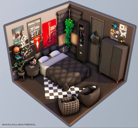 Sims Room Inspiration, Sims 4 Decorating Ideas, Modern Bedroom Sims 4, Sims 4 Teen Bedroom Ideas, Ua Dorm Room Bnha Ideas, Sims Bedroom Ideas Base Game, Bedroom Sims 4 Ideas, Sims Room Ideas Bedrooms, Sims 4 Teen Boy Room