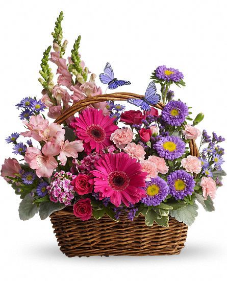 Country Basket Blooms Flowers, Country Basket Blooms Flower Bouquet - Teleflora.com Country Basket, Basket Flower Arrangements, Mini Carnations, Get Well Flowers, Floral Baskets, Mothers Day Flowers, Same Day Flower Delivery, Beautiful Flower Arrangements, Flowers Online