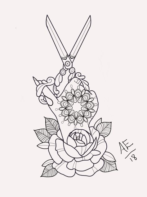 Dog Grooming Tattoo, Hand And Rose Tattoo, Grooming Tattoo, Scissors Hand, Pokemon Sketch, Rose Tattoo, Dog Grooming, Tattoo Design, Tatting