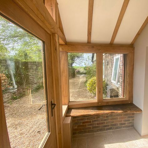 Fantastic Glazed Oak Porch New Build Porch Ideas, Glazed Oak Porch, Country Style Front Porch, Porch Interior Ideas Uk, Uk Porch Ideas Inside, Oak Framed Porch, Porch Interior Ideas, Oak Porch Ideas, Small Side Porch Ideas