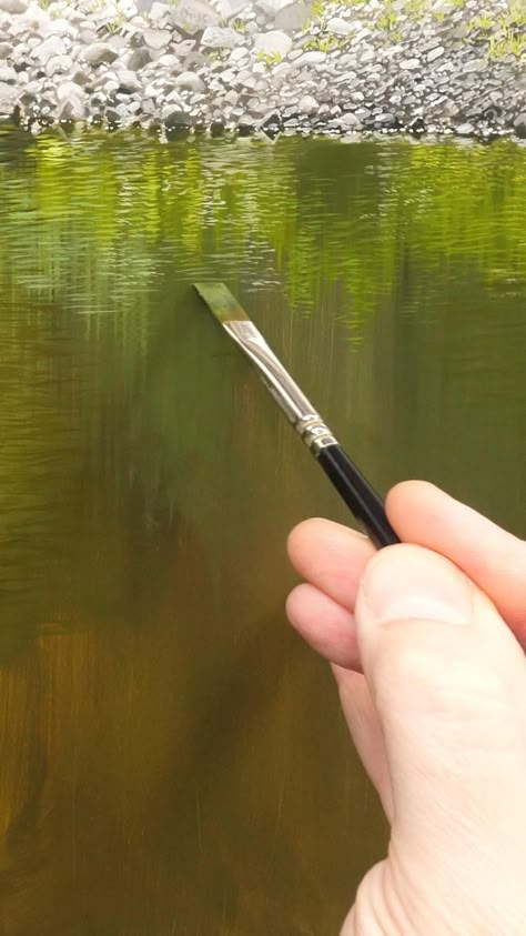 Reflective Water Painting, How To Draw Water With Acrylic, How To Paint Water Oil Painting, Water Painting Landscape, Oil Paint Water, Painting Water Ripples, Light On Water Painting, How To Paint Water Acrylic, How To Paint Water With Oil Paint