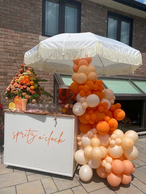 Aperol Spritz Balloon Garland, Spritz Bar Cart, Aperol Spritz Table Decor, Aperol Spritz Bar Sign, Spritz Party Decor, Diy Aperol Spritz Bar, Italian Summer Bachelorette Theme, Bridal Shower Bar Ideas, Spritz Bar Wedding