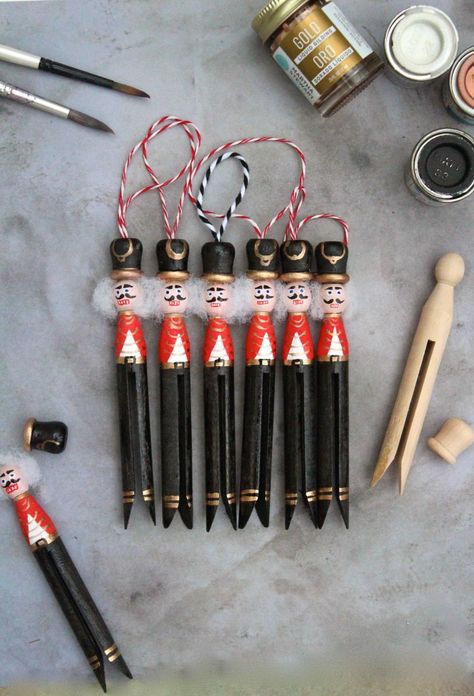 Nutcracker Peg Doll Decorations Diy Nutcracker, Clothes Pin Ornaments, Nutcracker Crafts, Christmas Clothespins, Nutcracker Ornaments, Clothespin Dolls, Clothes Pin Crafts, Peg Doll, Christmas Ornament Crafts