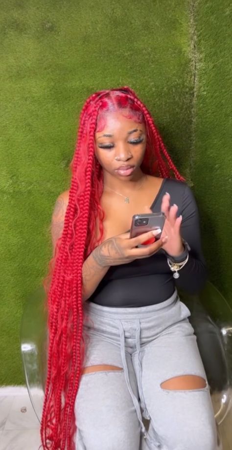 Red Braided Hairstyles For Black Women, Straight Braids, Red Box Braids, Girl Hair Colors, Red Hair Inspo, Hair Puff, Cute Braided Hairstyles, Cute Box Braids Hairstyles, Dyed Natural Hair