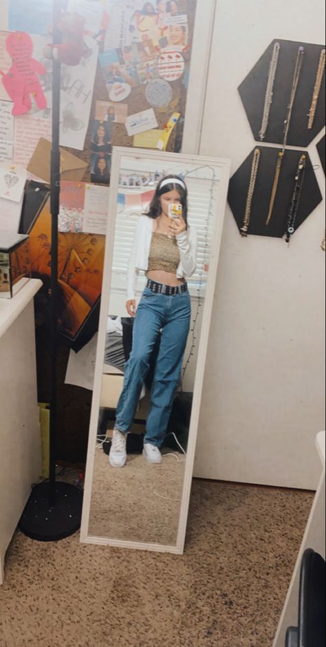 cheetah print cami~~pacsun dad jeans~~brandy white cardigan~~af1’s~~double hole black belt~~white headband~~silver necklaces Dad Jeans, White Headband, White Cardigan, Black Belt, Cheetah Print, Pacsun, Silver Necklaces, Brandy, Mom Jeans