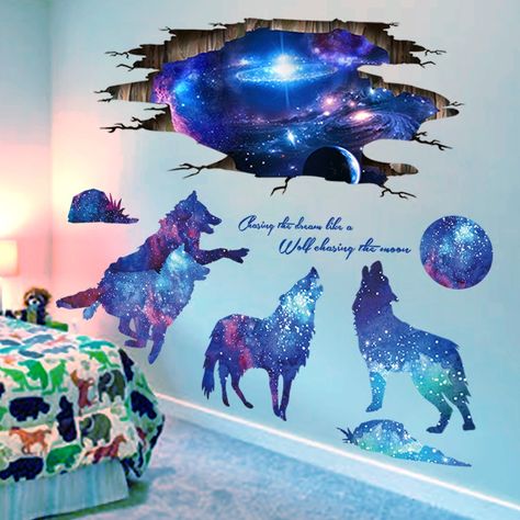 Wolf Room, Wolf Nursery, Boys Room Mural, Wolf Craft, Wolf Decor, Scrapbook Design Layout, Nursery Stickers, Star Wall Decals, Bedroom Decals