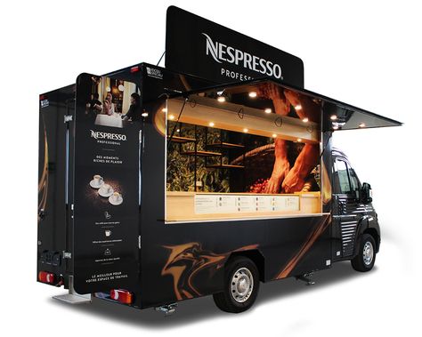 Traveling Café Nespresso | NV Food Truck Citroën Jumper Food Truck Design Interior, Food Truck Business Plan, Coffee Food Truck, Mobile Cafe, Mobile Coffee Shop, Coffee Van, Mobile Food Cart, Food Van, Mobile Food Trucks