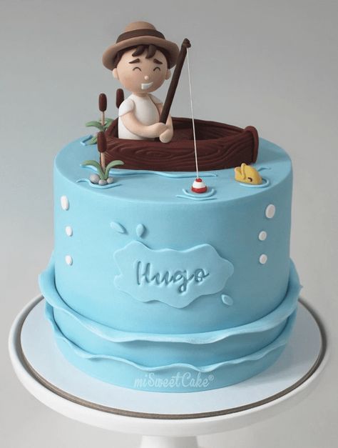 Fishing Birthday Cake, Fishing Theme Cake, Gone Fishing Cake, Fisherman Cake, Ocean Birthday Cakes, Fish Cake Birthday, Fishing Cake Topper, Fishing Cake, Cake Design For Men