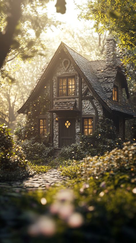 Enchanted House In the midst of the dense, magical woods Magic Woods Aesthetic, House In The Middle Of The Forest, Cozy Cottage In The Woods, Forest Landscaping, Cottages In The Woods, Scenery Reference, Enchanted House, Magical Woods, Book Space