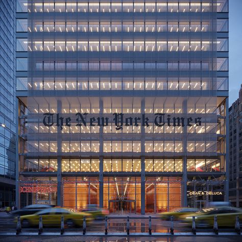 New York Times Building. FULL 3D on Behance New York Times Building, Facade Lighting, Renzo Piano, Magic Hour, Architecture Rendering, Unique Architecture, Nyc Trip, Environmental Design, American Cities